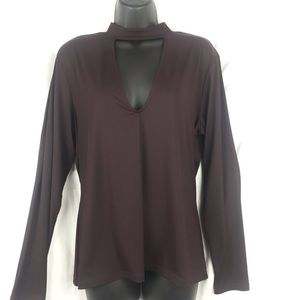 NWT H&M XL Burgundy Deep Plunge Cut Out Top